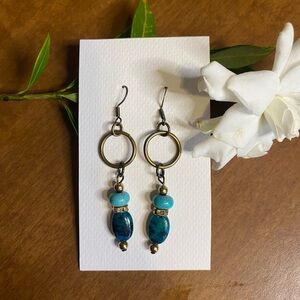Elegant Blue and Gold Dangle Earrings